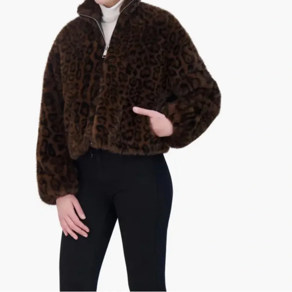 Cheetah jacket -Rebecca Minkoff --Faux Fur Crop Jacket - Picture 1 of 3